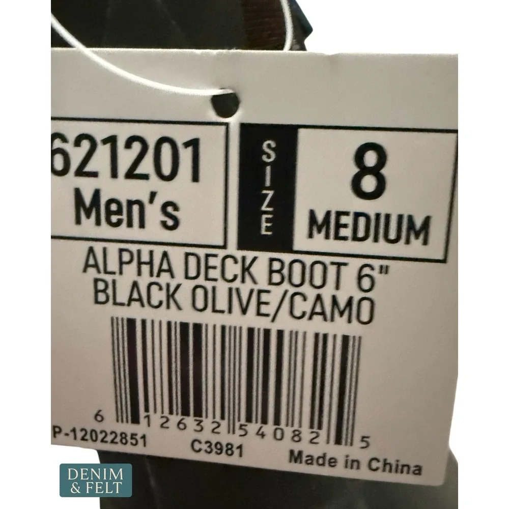 NEW LaCrosse Mens Alpha Deck Rain Boot 6 Inch Black Olive Camo Size 8 Medium